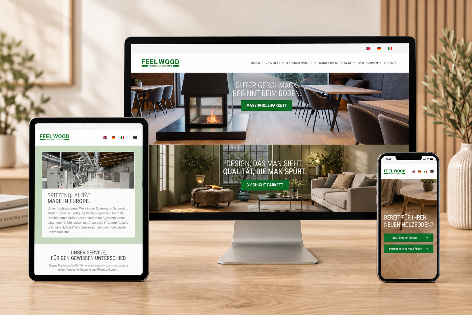 Feel Wood Website und digitaler Markenauftritt