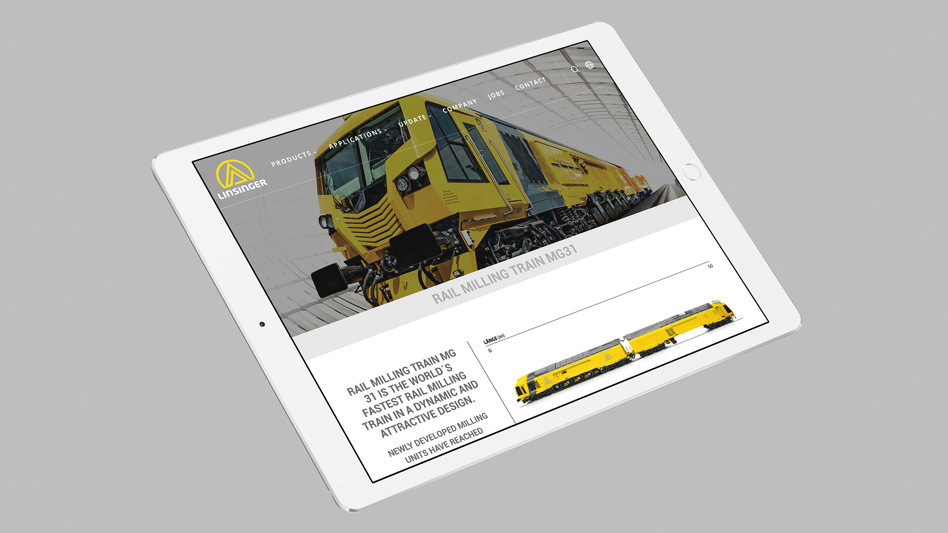 Tablet mit Screen und Bild vom Rail Milling Train von Linsinger