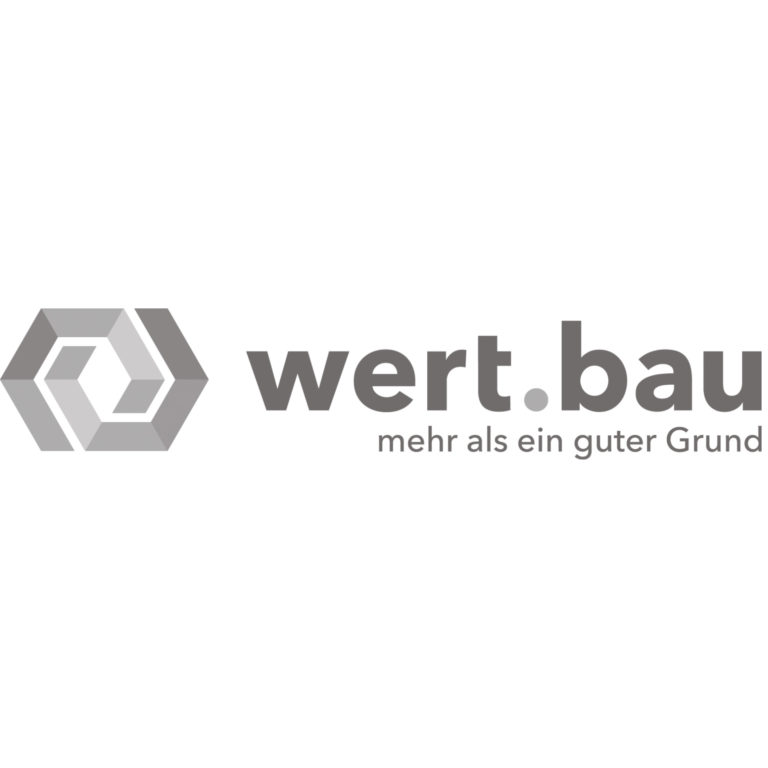 Logo der wert.bau in grau mit dem Zusatz mehr als ein guter Grund und dem Hexagon